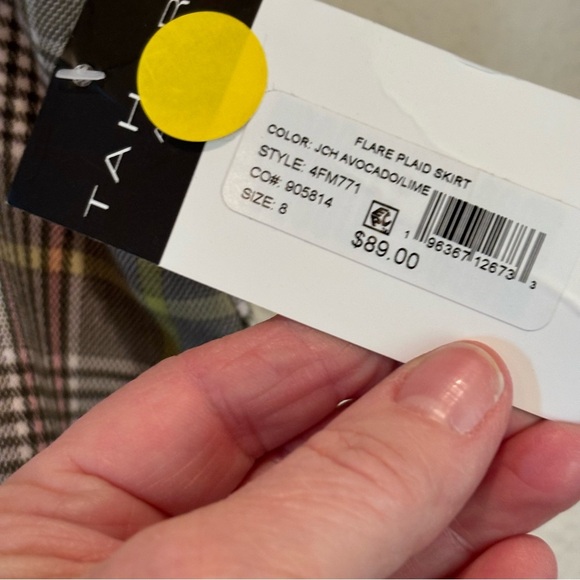 NWT Tahari ASL Women's Pleat-Front Plaid Skirt, size 8, Avocado/Lime,Preppy Fall - Picture 6 of 11